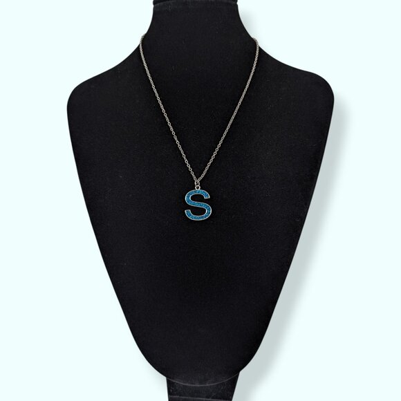 (2/$20) Blue Sparkle "S" Pendant Necklace - Picture 3 of 5